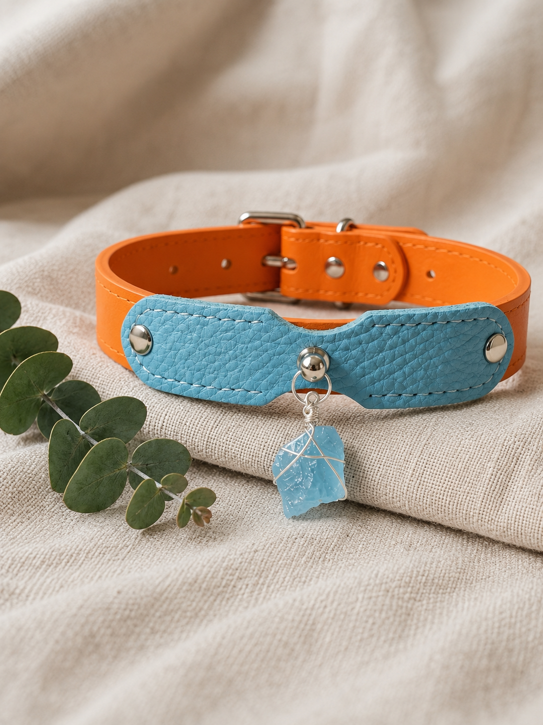 Aquamarine Möbius Loop Leather Pet Collar