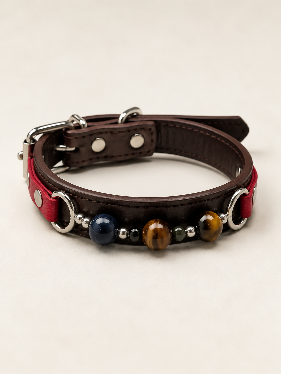 Tiger’s Eye Chakra Brown Leather Pet Collar
