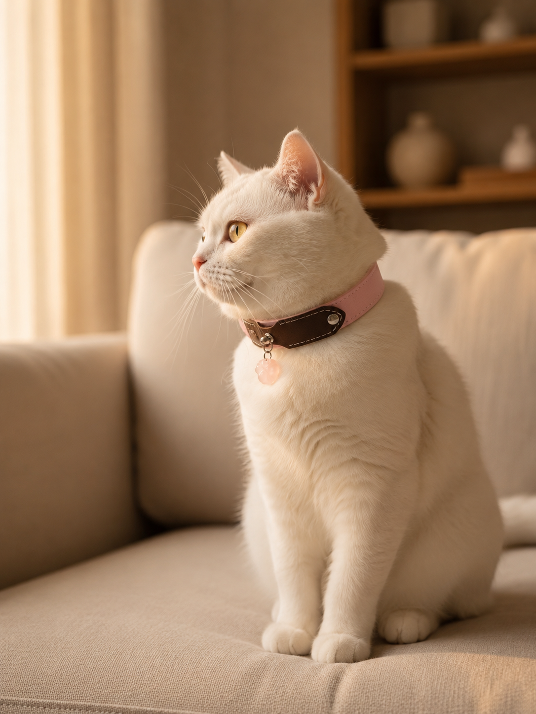 Rose Quartz Möbius Loop Leather Pet Collar