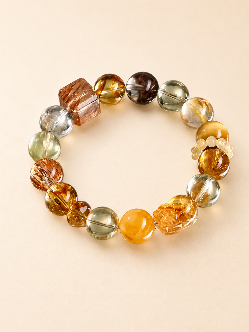 ”Pixiu“ Multi-Treasure Natural Crystal Bracelet for Feng Shui & Chakra Balance