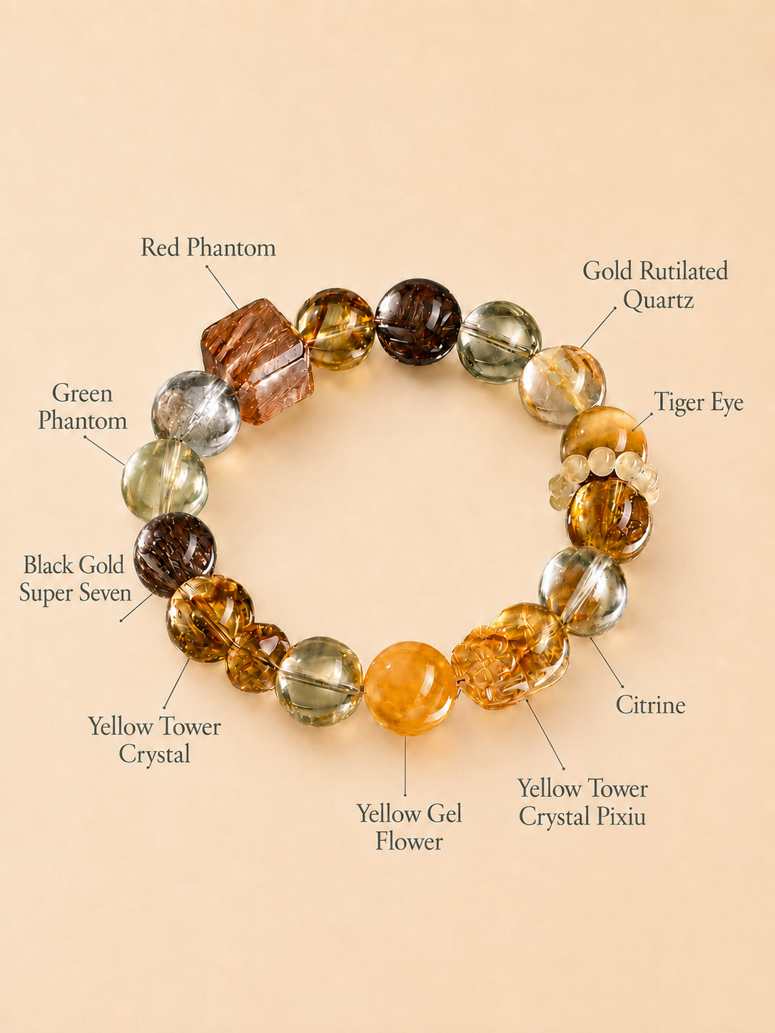 ”Pixiu“ Multi-Treasure Natural Crystal Bracelet for Feng Shui & Chakra Balance