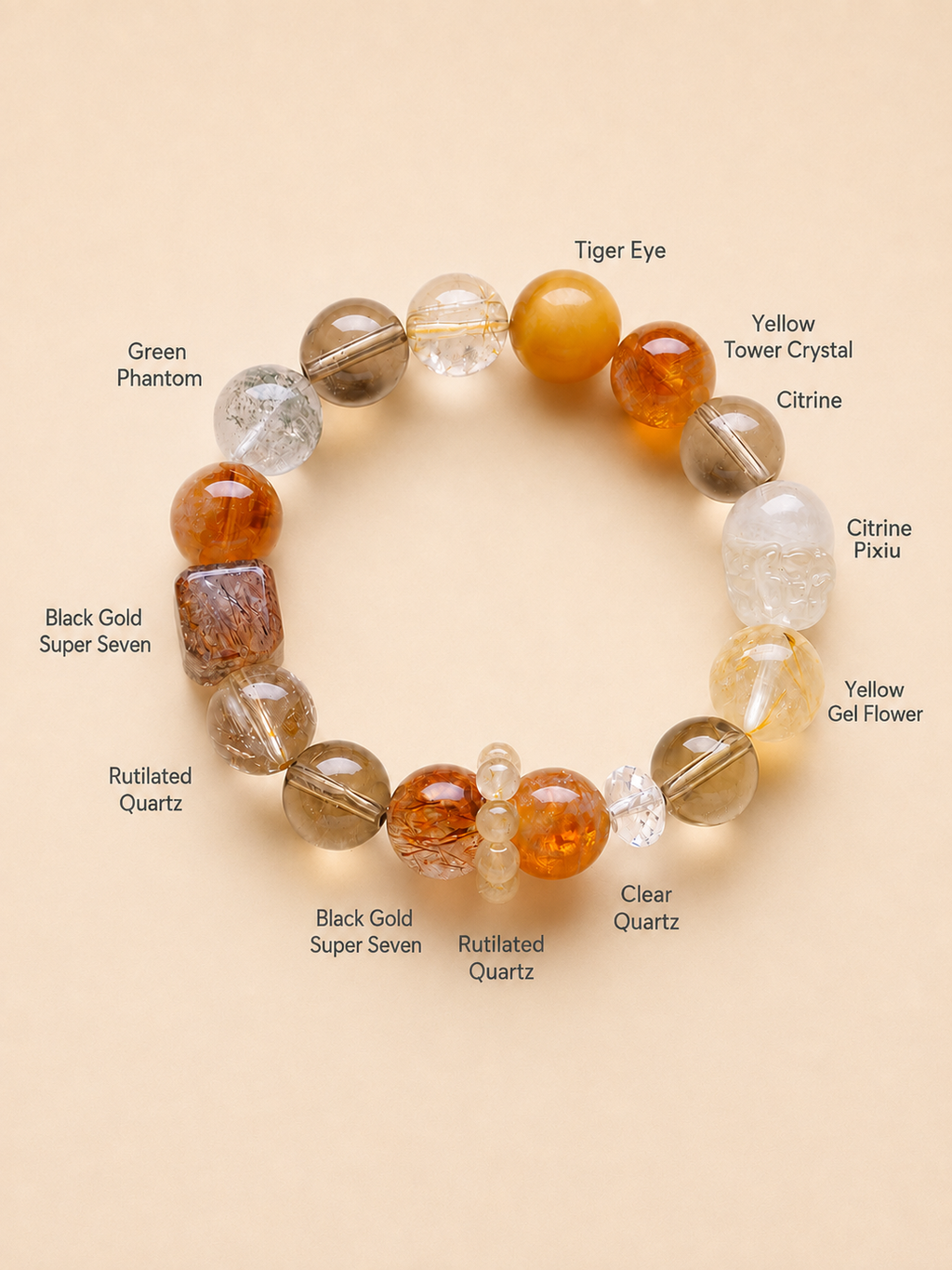 ”Pixiu“ Multi-Treasure Natural Crystal Bracelet for Feng Shui & Chakra Balance