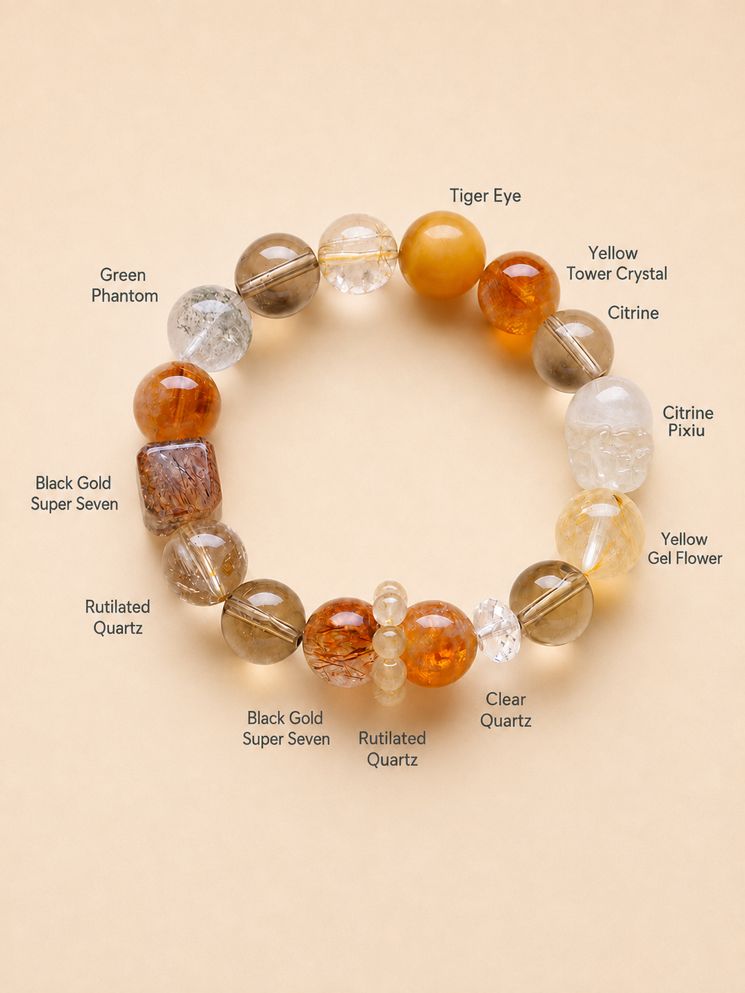 ”Pixiu“ Multi-Treasure Natural Crystal Bracelet for Feng Shui & Chakra Balance