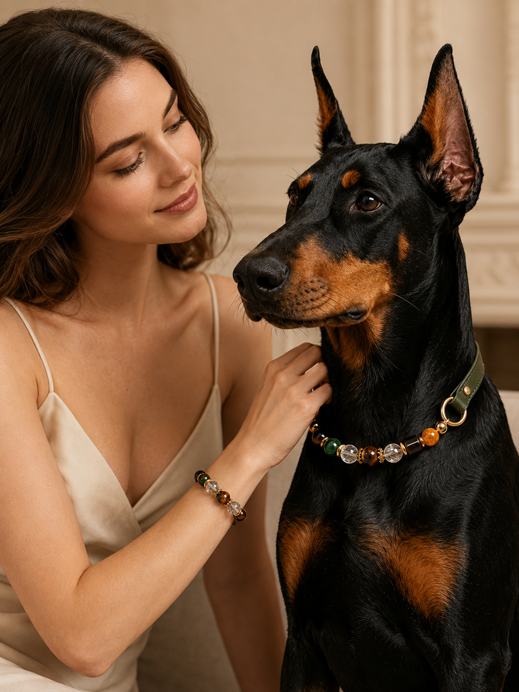 Tiger’s Eye Matching Pet Collar & Owner Bracelet Set