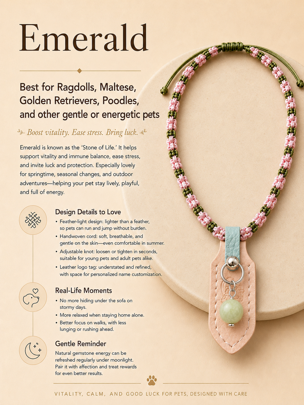 Emerald Handwoven Pet Necklace