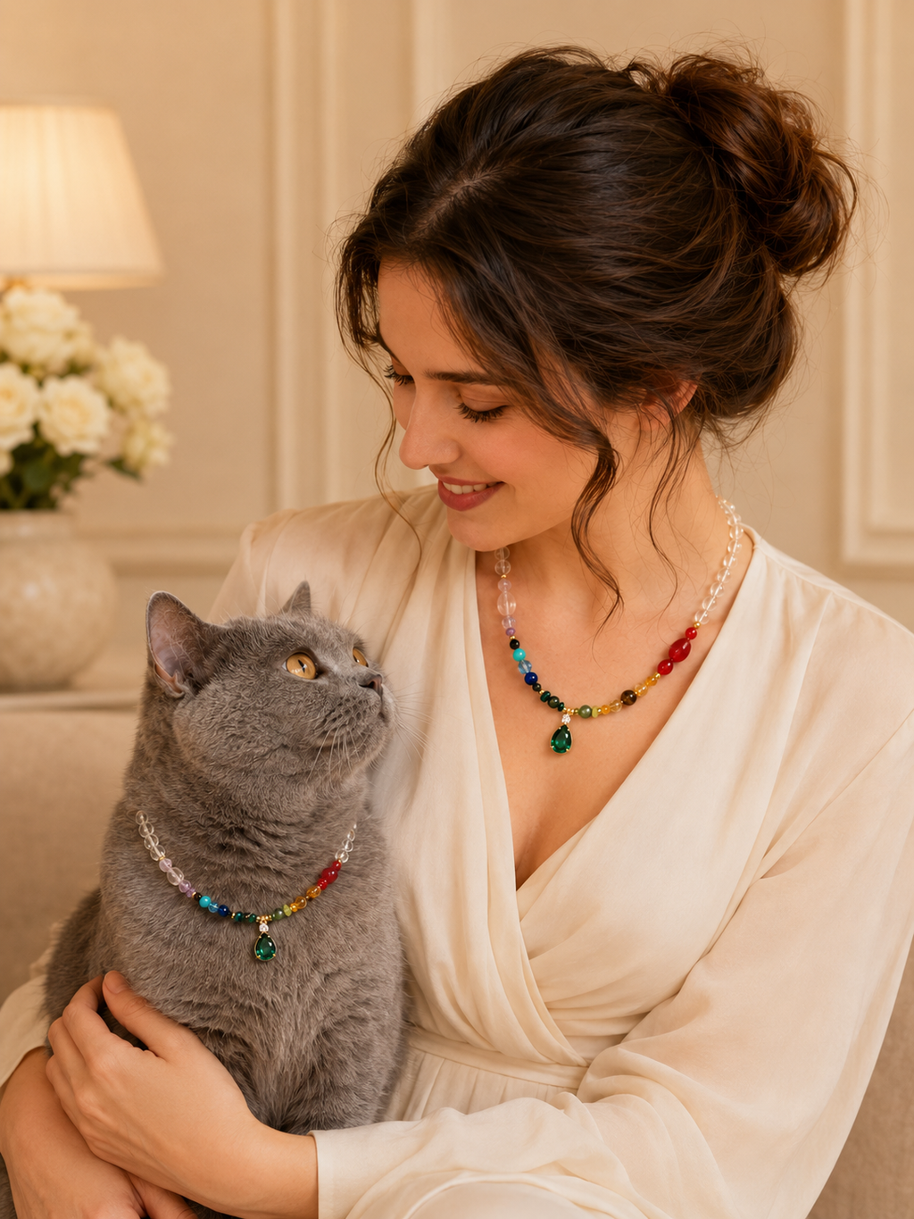 April Clear Quartz Matching Pet & Owner Necklace
