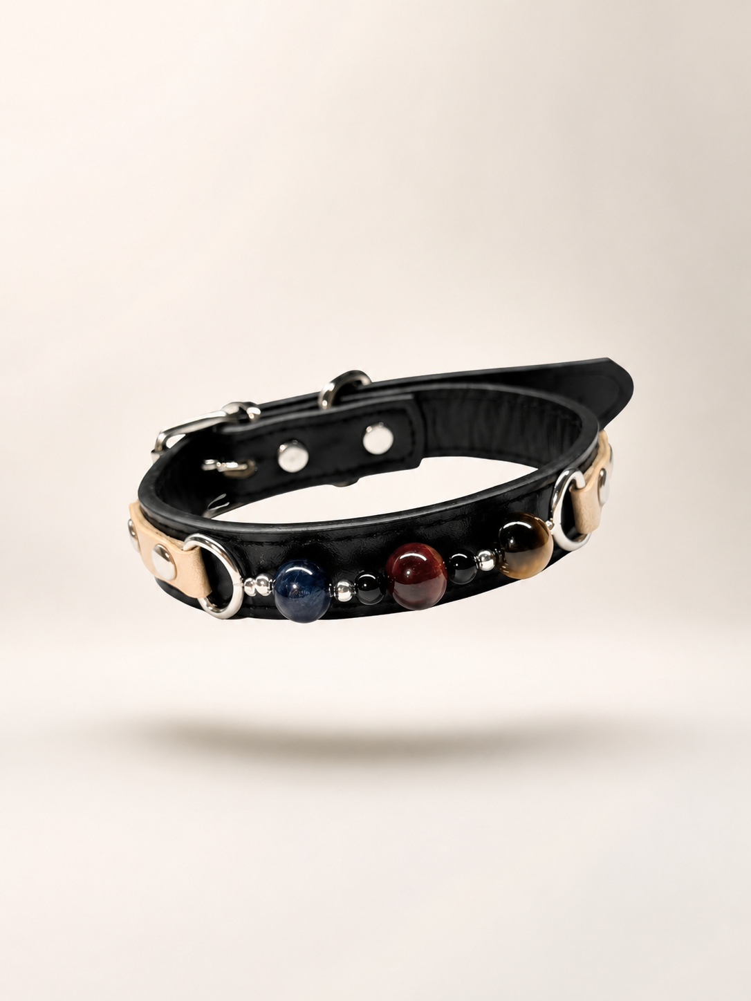 Tiger’s Eye Chakra Black Leather Pet Collar