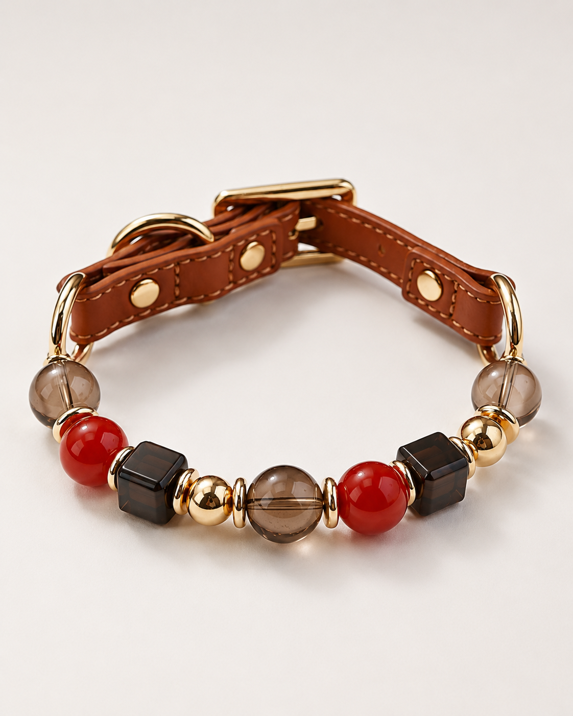 Red Agate Matching Pet Collar & Owner Bracelet Set
