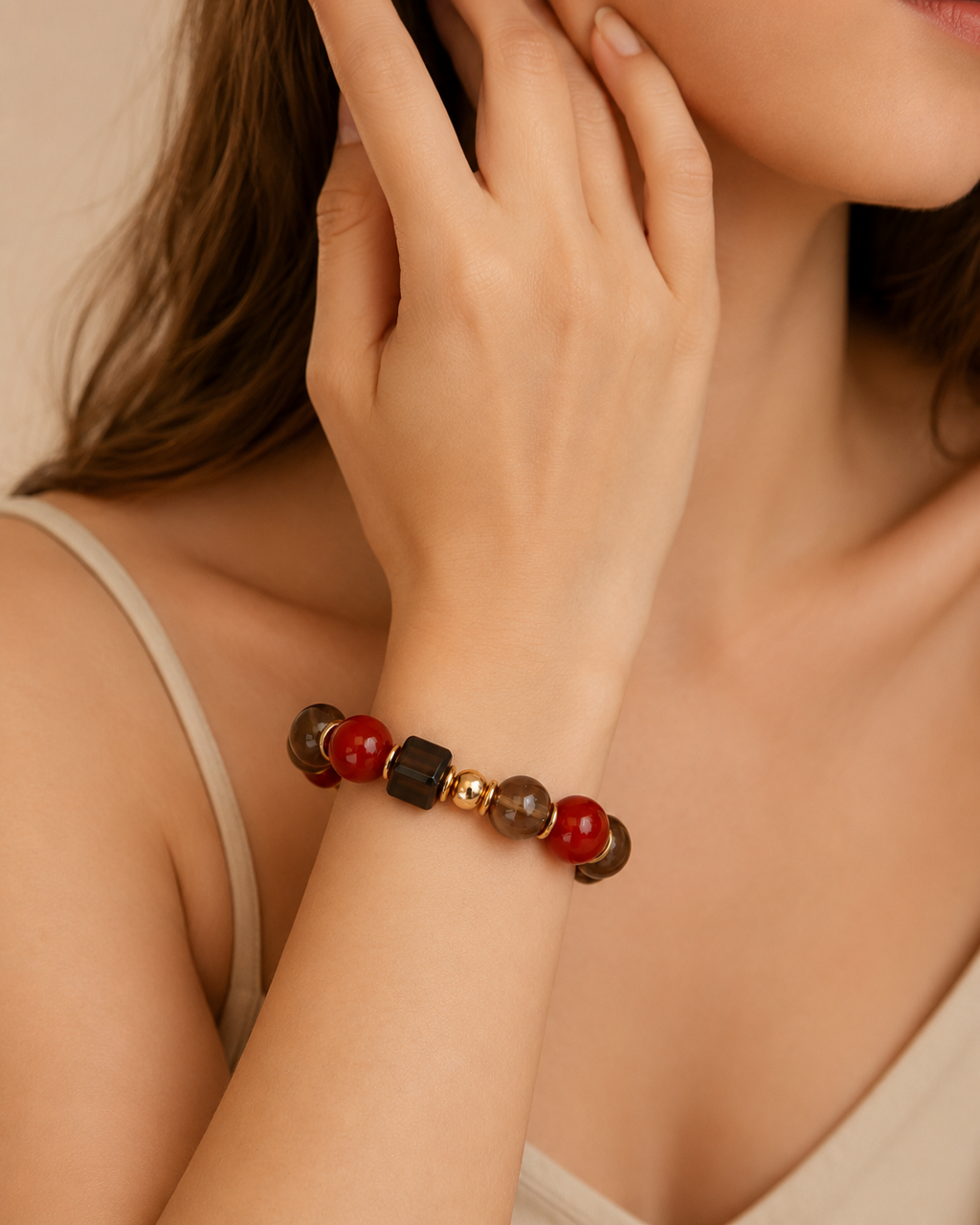 Red Agate Matching Pet Collar & Owner Bracelet Set
