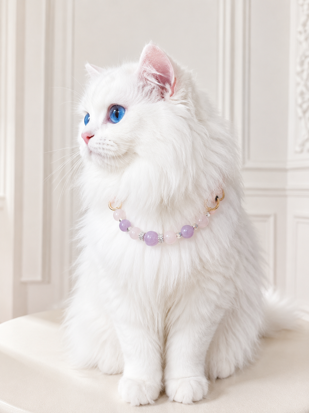 Rose Quartz Matching Pet Collar & Owner Bracelet Set