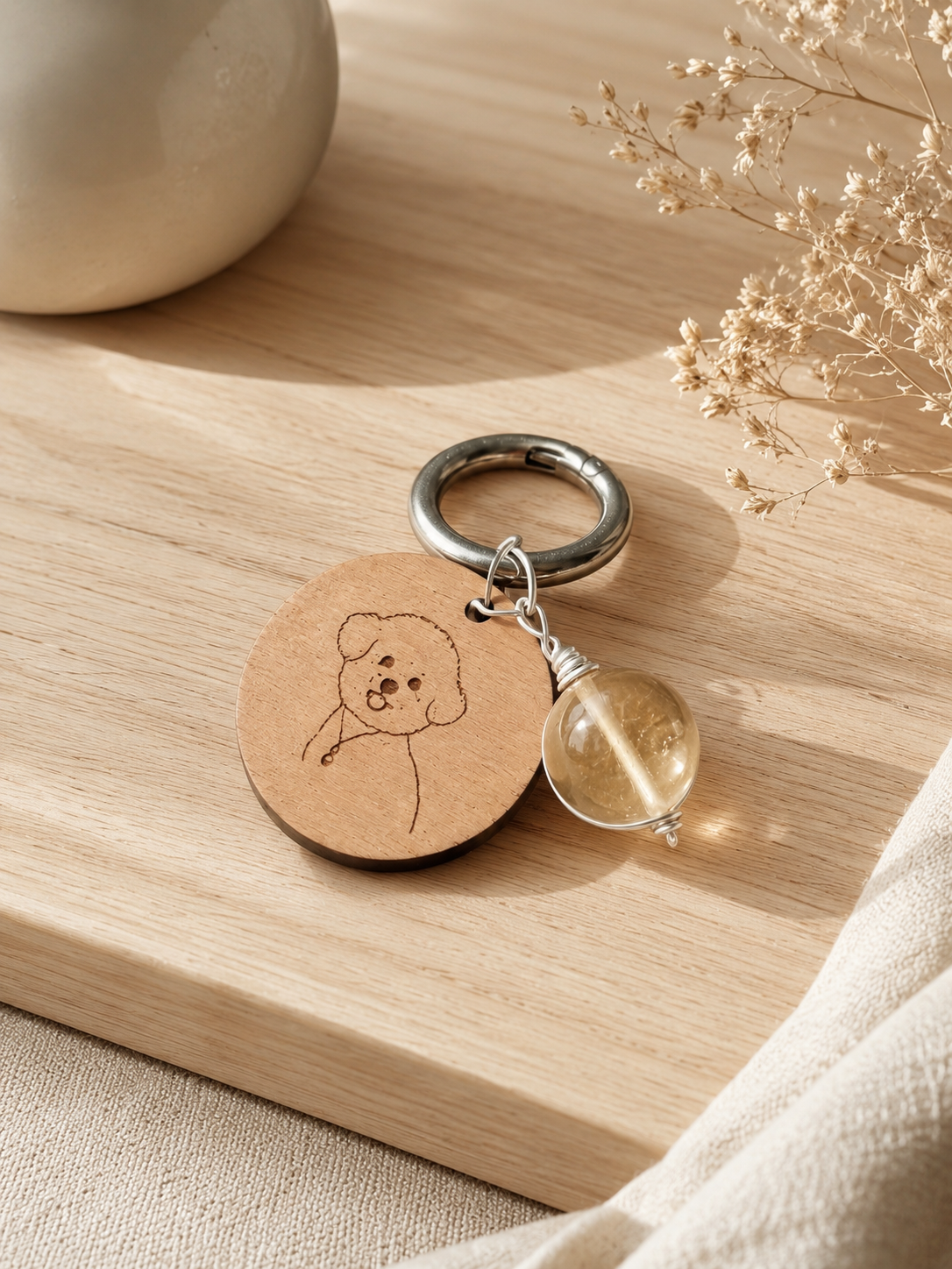 Personalized Wooden Pet Tag with Chakra Crystal Charm