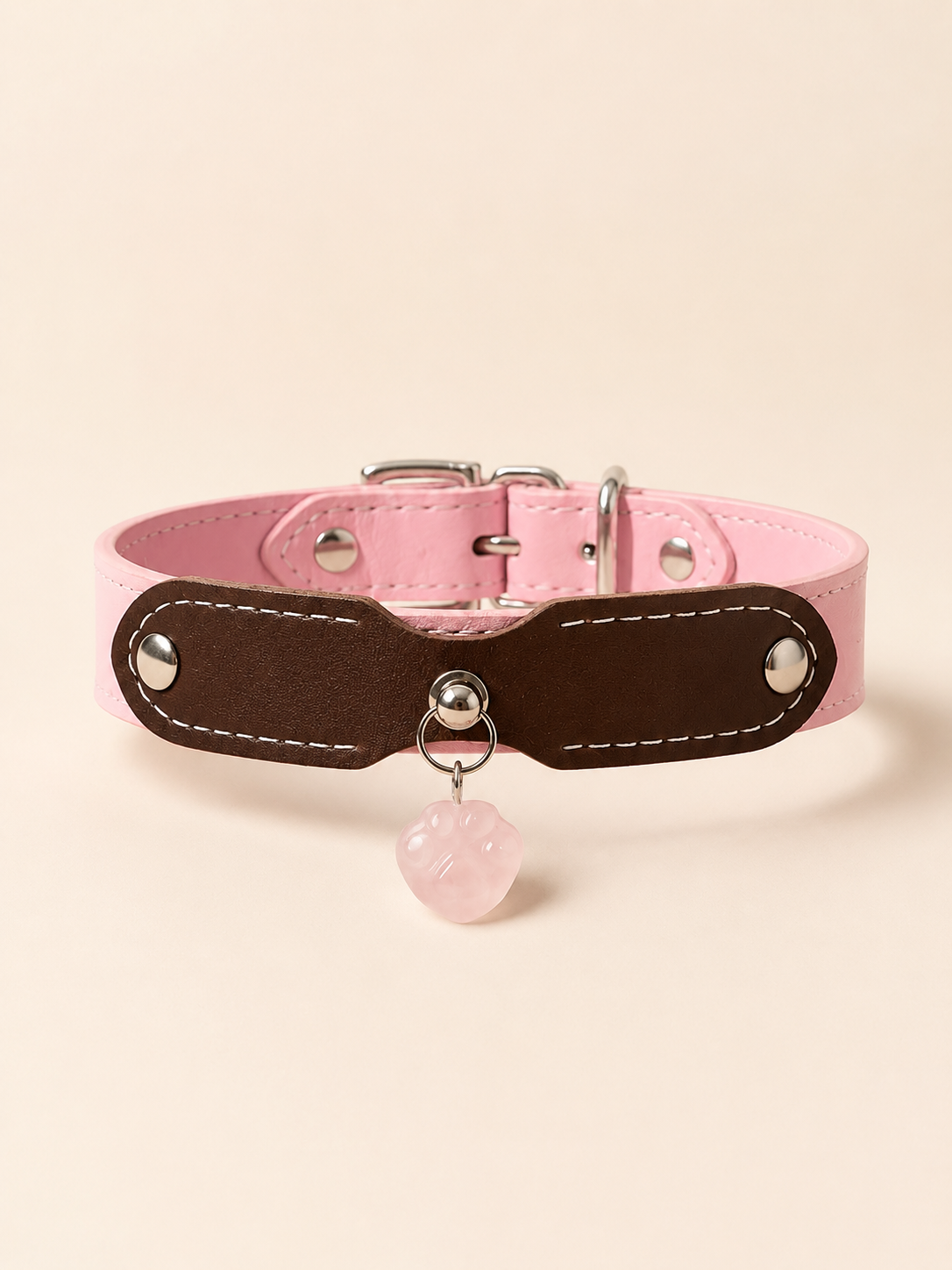 Rose Quartz Möbius Loop Leather Pet Collar
