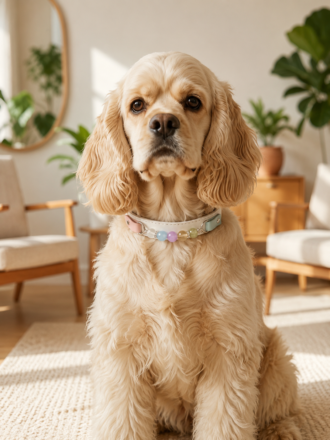 Multi-Gemstone Chakra White Leather Pet Collar