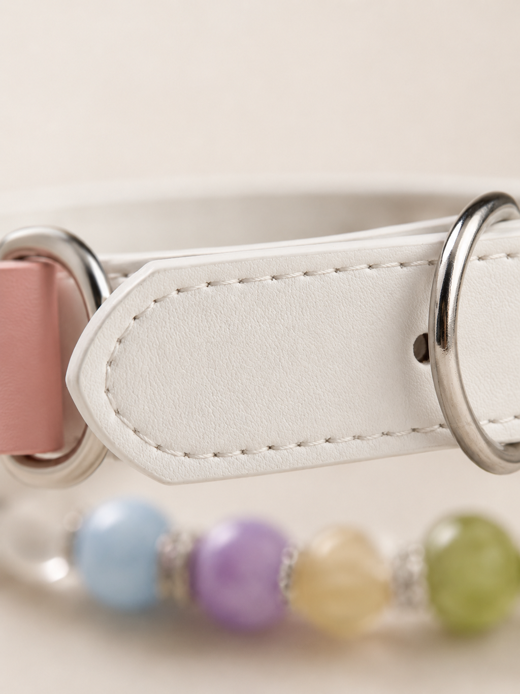 Multi-Gemstone Chakra White Leather Pet Collar