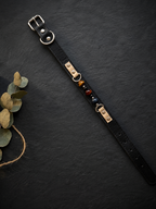 Tiger’s Eye Chakra Black Leather Pet Collar