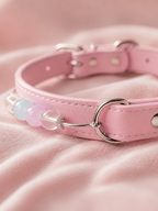 Multi-Gemstone Chakra Pink Leather Pet Collar