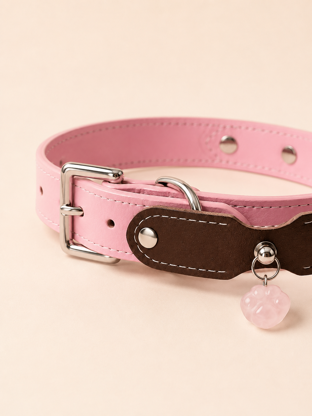 Rose Quartz Möbius Loop Leather Pet Collar