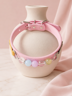 Multi-Gemstone Chakra Pink Leather Pet Collar
