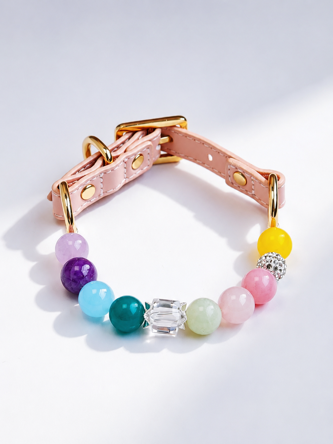 Multi-Gemstone Matching Pet Collar & Owner Bracelet Set