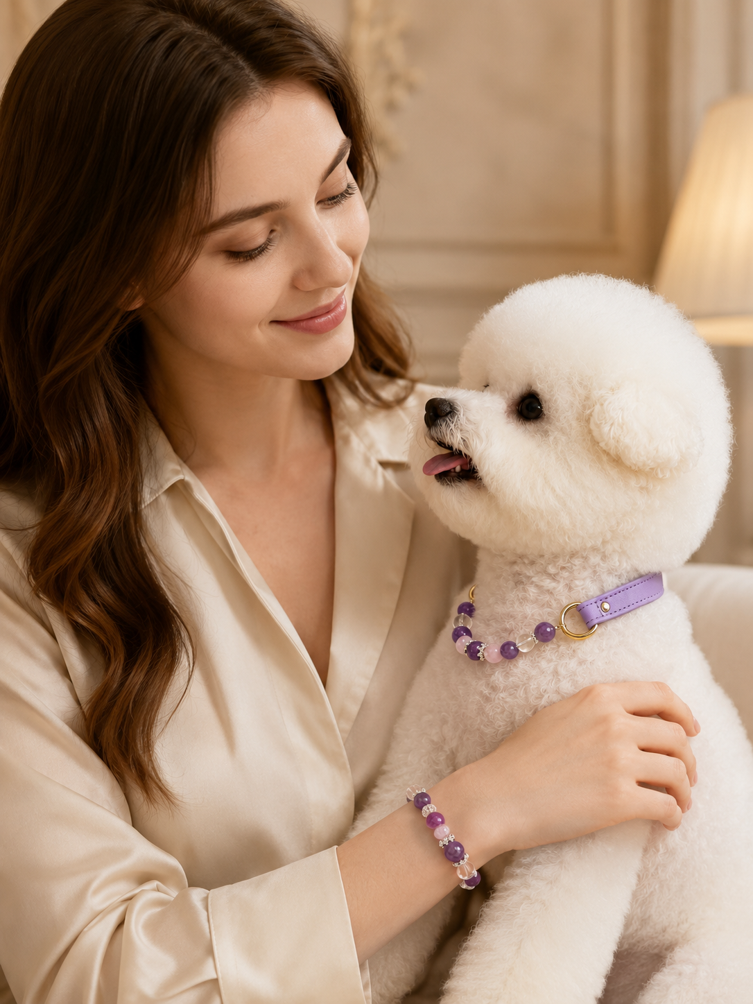 Amethyst Matching Pet Collar & Owner Bracelet Set