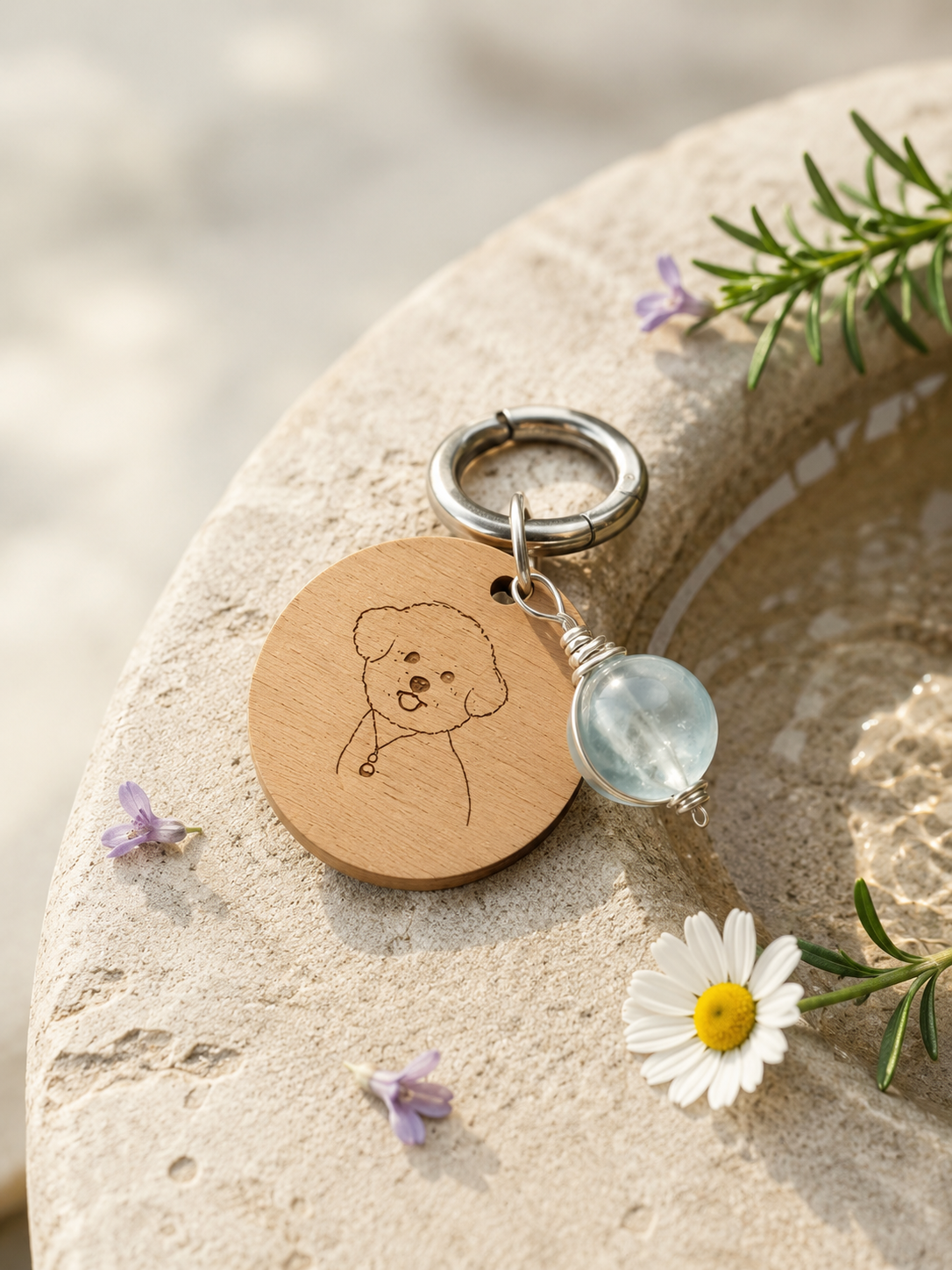 Personalized Wooden Pet Tag with Chakra Crystal Charm