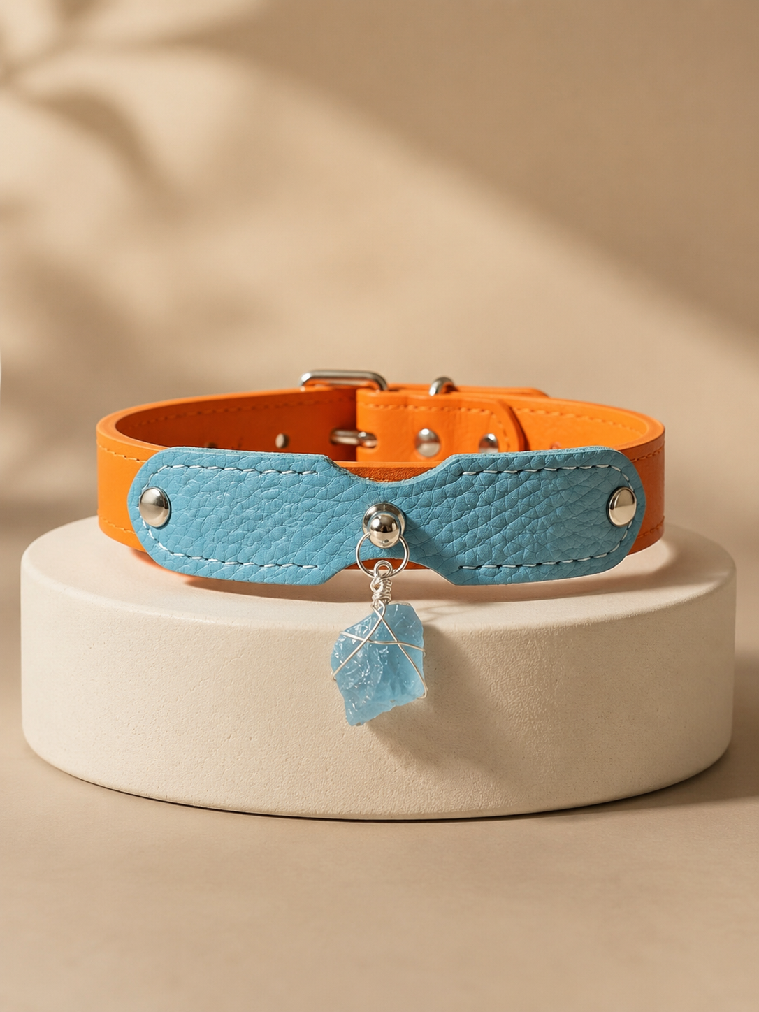 Aquamarine Möbius Loop Leather Pet Collar