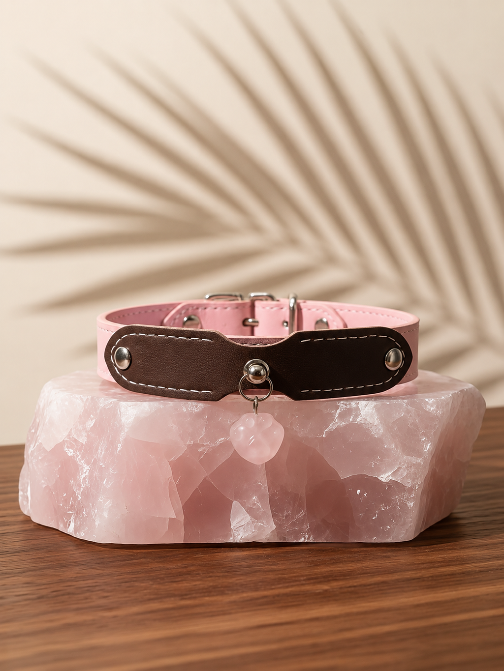 Rose Quartz Möbius Loop Leather Pet Collar