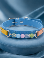 Multi-Gemstone Chakra Blue Leather Pet Collar