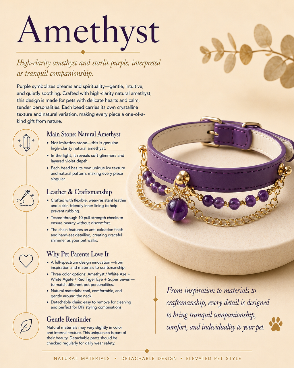 Amethyst Leather Pet Collar
