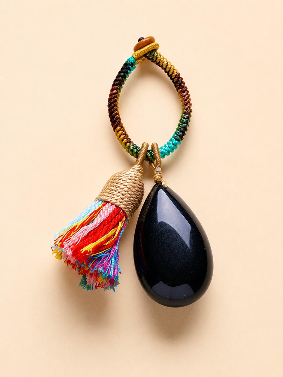 Handwoven Tassel Pet Charm with Teardrop Natural Chakra Crystal