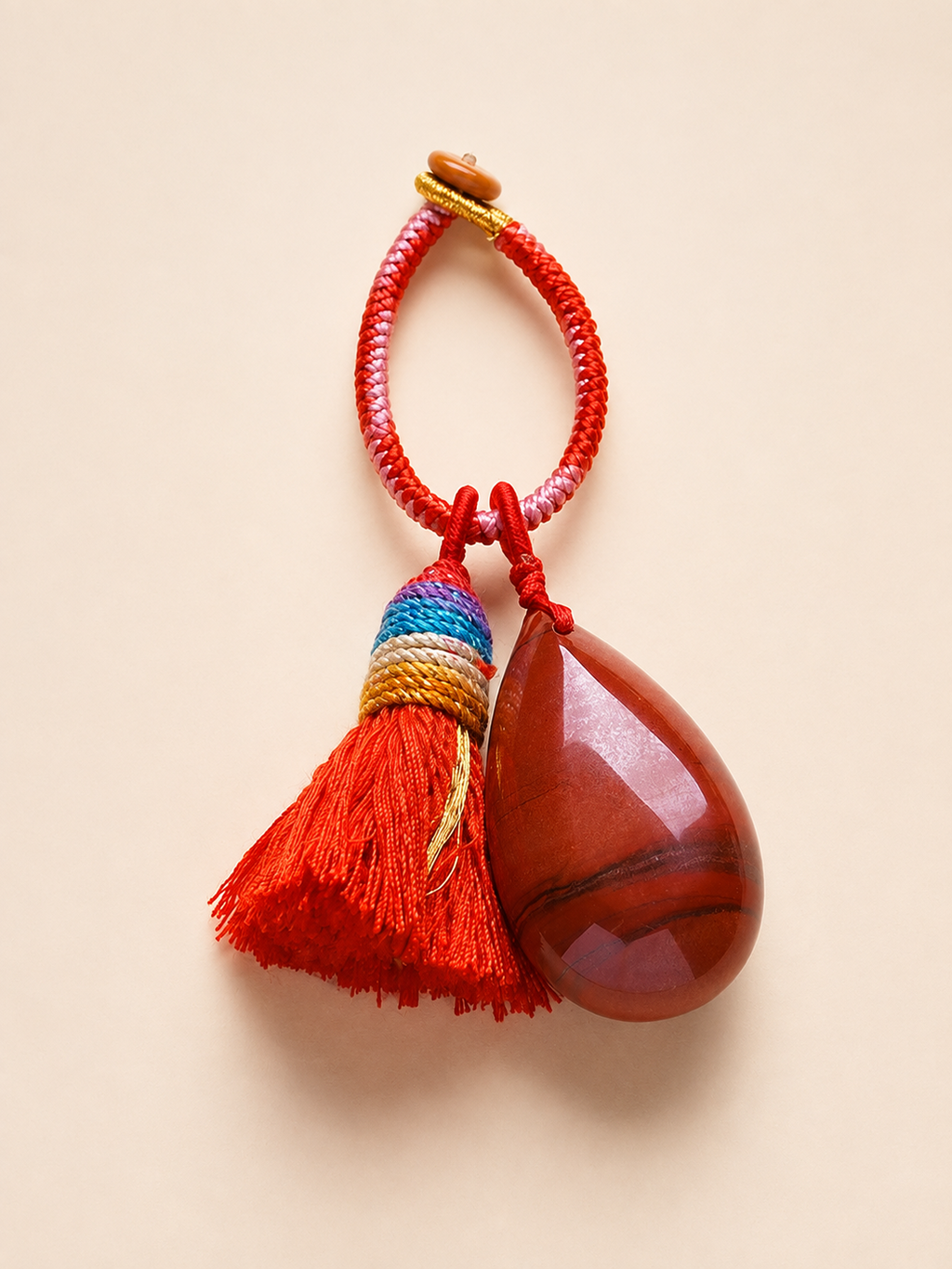 Handwoven Tassel Pet Charm with Teardrop Natural Chakra Crystal