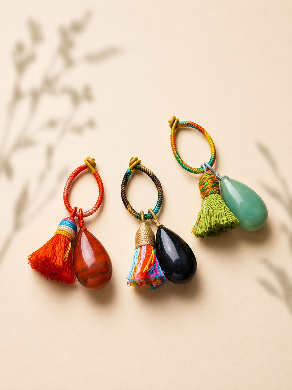 Handwoven Tassel Pet Charm with Teardrop Natural Chakra Crystal