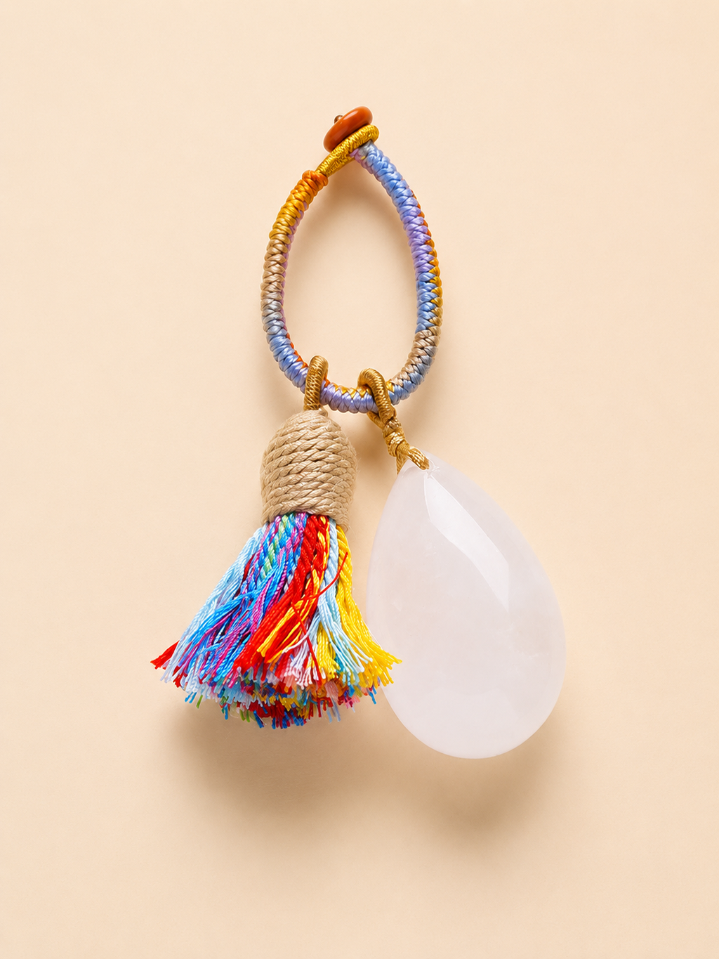 Handwoven Tassel Pet Charm with Teardrop Natural Chakra Crystal