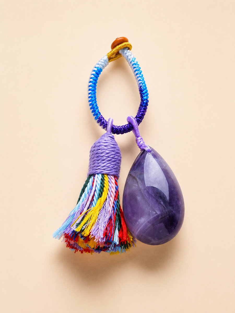Handwoven Tassel Pet Charm with Teardrop Natural Chakra Crystal