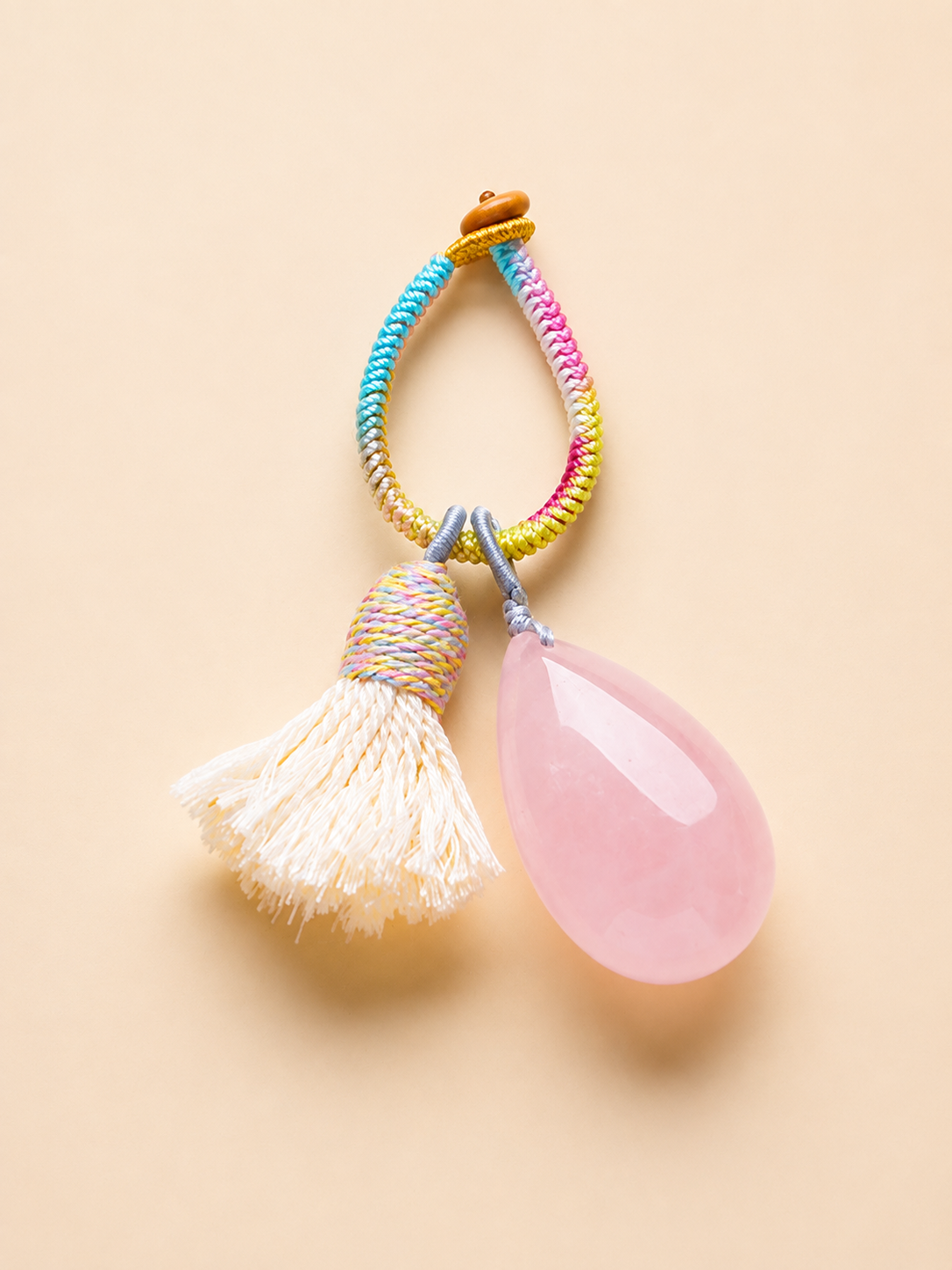 Handwoven Tassel Pet Charm with Teardrop Natural Chakra Crystal