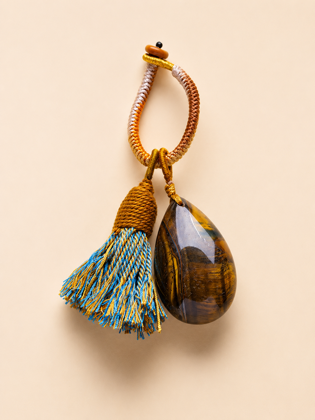 Handwoven Tassel Pet Charm with Teardrop Natural Chakra Crystal