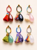Handwoven Tassel Pet Charm with Teardrop Natural Chakra Crystal
