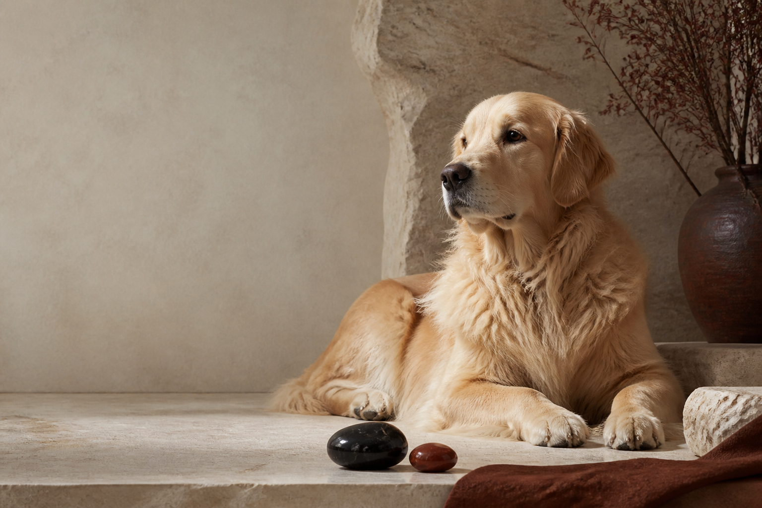 Dog with obsidian and red jasper natural stones